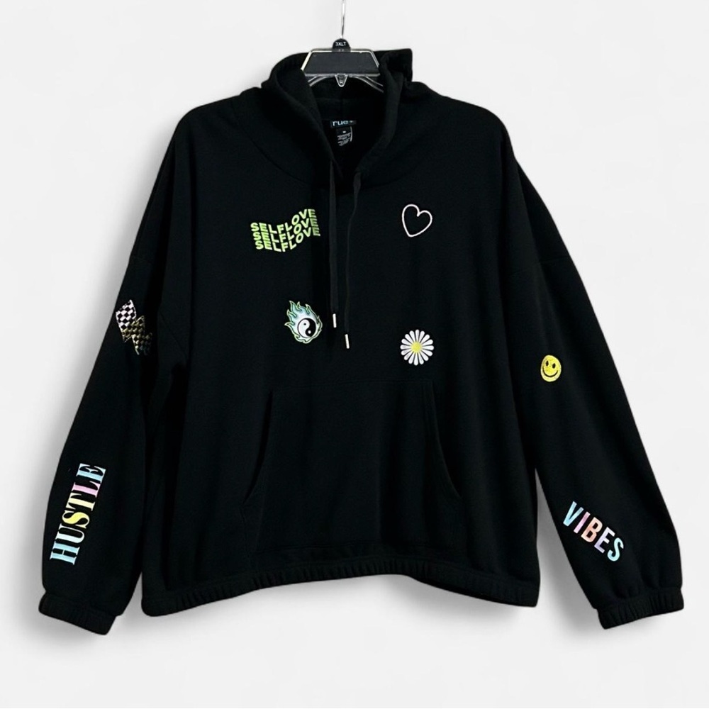Rue+ Black Graphic Sweatshirt Hoodie - 3X